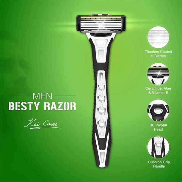 Kai Besty 5 Blade Shaving Razor For Men, Sensitive skin, 3D Pivotal Head, Men