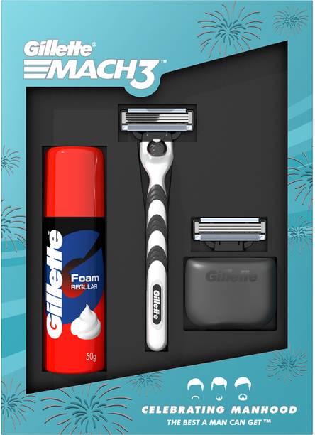 Gillette Mach3 Celebrations Gift Pack| Mach3 Razor, Hygiene Cap, Cartridge & Foam, Men