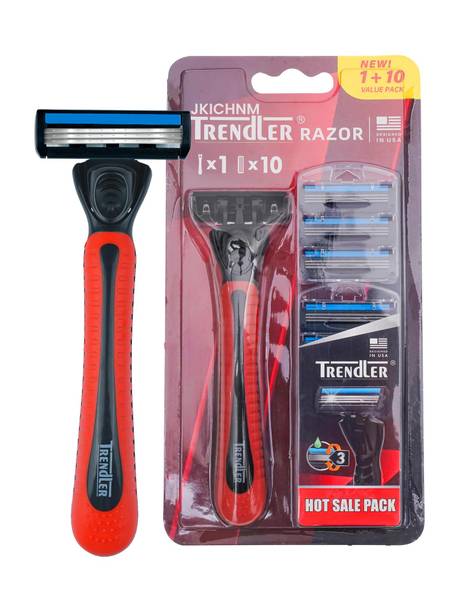 JKICHNM 3 Blade 10 Cartridges Shaving Razor for men Cushion Grip Handle for Easy Shaving, Men