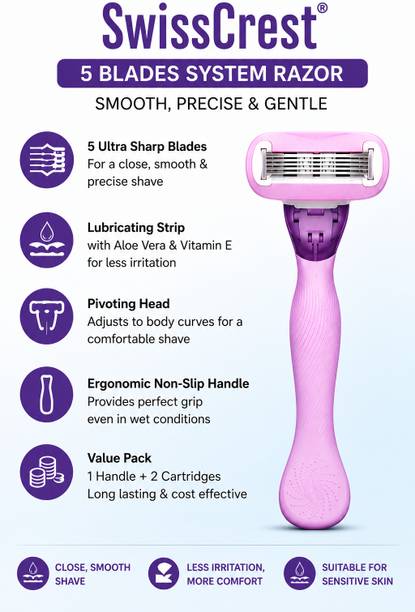 SwissCrest 5 Blade Razor Smooth Comfortable Shave, Women