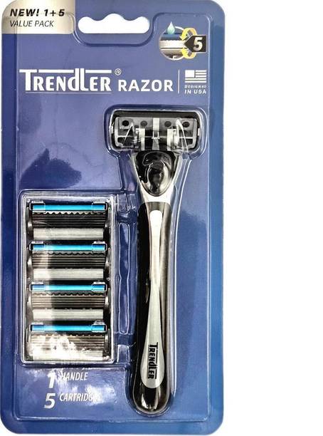 TRENDLER Razor for Men 5Blade System with 1Handle & 5Refill Cartridges Smooth Shave, Men