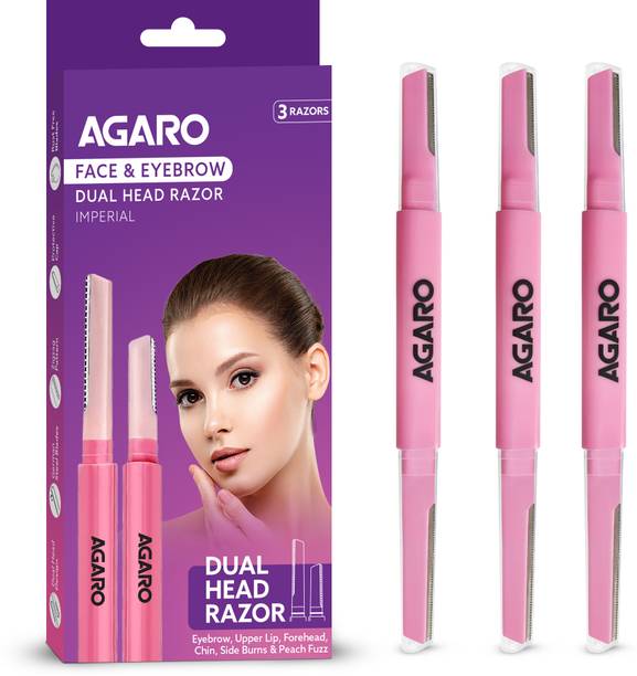 Agaro Imperial Face & Eyebrow Razor for Women, Pack of 3, Dual Blade, Rust-Free, Women