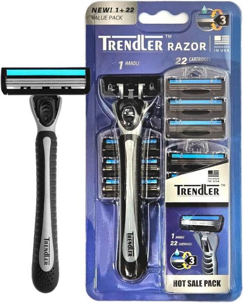 TRENDLER Razor 3 Blade Shaving System – 1 Handle + 22 Cartridges | Value Pack for Men, Men
