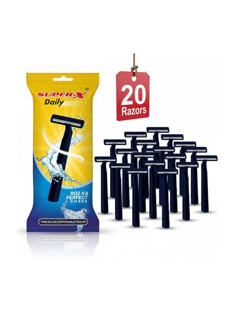 SUPER-X Daily Twin Blade Disposable Razor|Smooth Shave|Anti-Slip Handle, Men