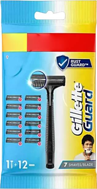 Gillette Guard Manual Shaving Razor Blades -12 Cartridges + 1 Razor, Men