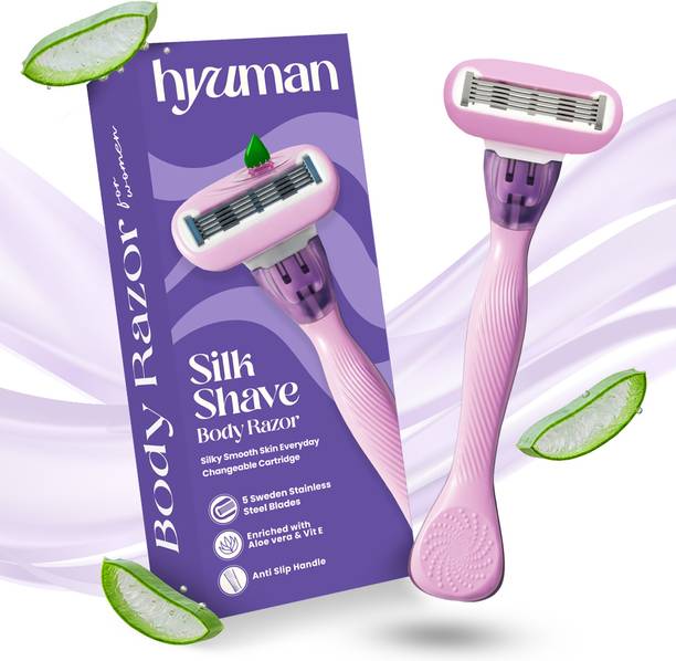 Hyuman Silkshave 5 Blade Body Razor|Aloe & Vit E Bar|Reusable with Changeable Cartridge, Women