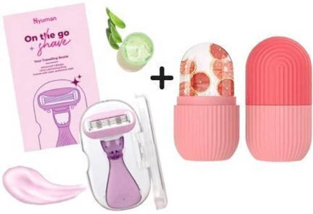 Hyuman On the Go Body Razor Combo Ice Roller, 5 Blade with Face Massager, Women