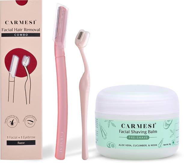 Carmesi Face Hair Removal Combo | 1 Face Razor, 1 Eyebrow Razor, 1 Facial Shaving Balm, Women