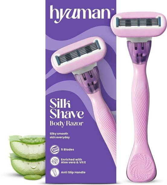 Hyuman Silkshave 5 Blade Body Razor|Aloe & Vit E Bar|Reusable with Changeable Cartridge, Women