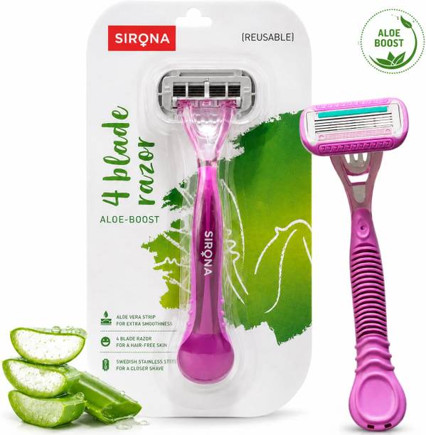 SIRONA Aloe-Boost 4 Blade Reusable Body Hair Removal Razor for Arms, Leg & Bikini Line, Women