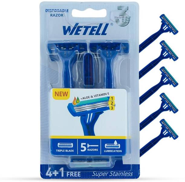 HVN India WETELL Shaver 3 Blade 5 Disposable Razor with Aloe & Vitamin E, Men
