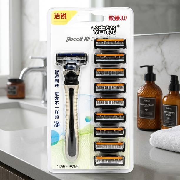IPDHAMELIYA Triple Blade Razor for Men with 9 Refill Cartridges | Anti-Slip Handle, Men & Women