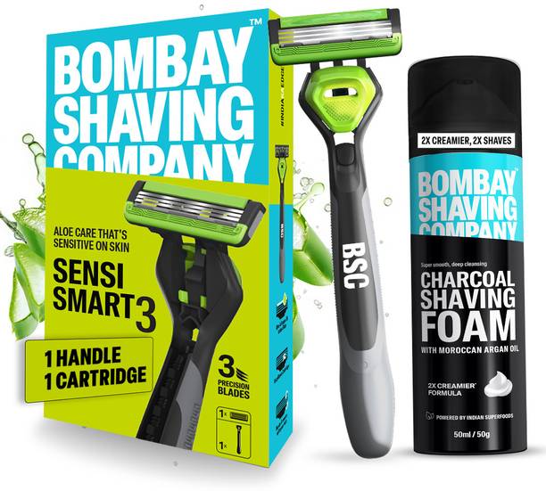BOMBAY SHAVING COMPANY Sensi Smart 1 Shaving Razor for Men (Handle + Cartridge + Shaving Foam), Men