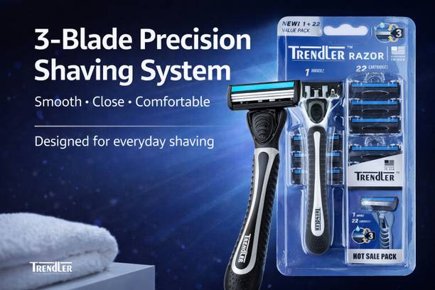 TRENDLER 3-Blade Precision Shaving System Razor – 1 Handle + 22 Cartridges (Value Pack), Men