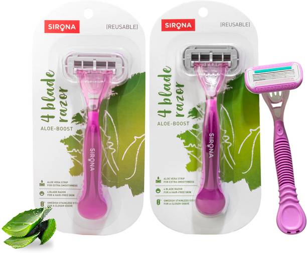 SIRONA 4 Blade Reusable Body Hair Removal Razor for Women with Aloe Vera Strip, Women
