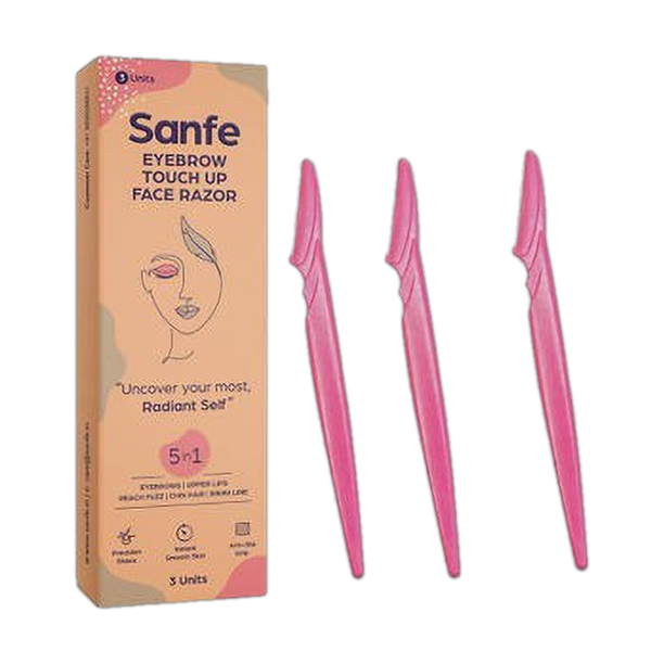 Sanfe Eyebrow touch up Hair Removing Face Razor for women - Pack of 3 | Reusable | Instant & Painless Hair Removal |Suitable for Eyebrow, Upper lip, Chin | Peach Fuzz | Stainless Steel Blade & Firm Grip, Women