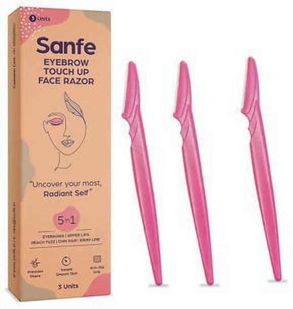 Sanfe Eyebrow touch up Hair Removing Face Razor for women - Pack of 3 | Reusable | Instant & Painless Hair Removal |Suitable for Eyebrow, Upper lip, Chin | Peach Fuzz | Stainless Steel Blade & Firm Grip, Women