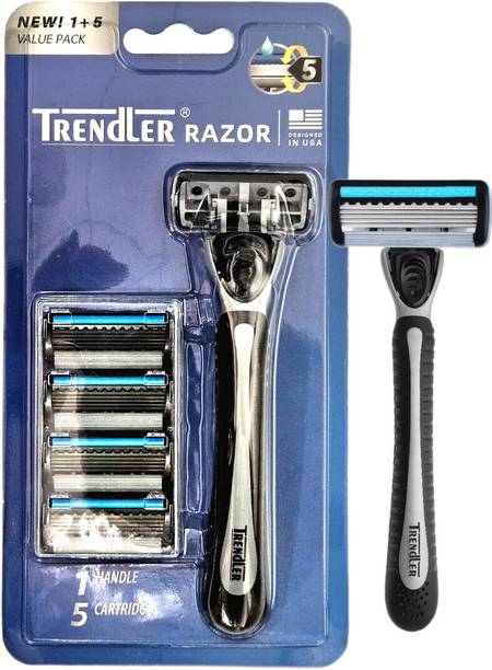 TRENDLER 5 Blade Razor – 1 Handle + 5 Cartridges | Precision Shaving System for Men, Men