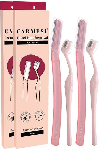 Carmesi Face Hair Removal Pack | 2 Face Razor & 2 Eyebrow Razor | Instant & Painless, Women