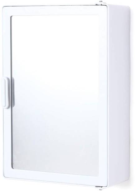 Zahab Style Single Door Mirror Bathroom Cabinet White 10x4x14 inch Shelf Bracket