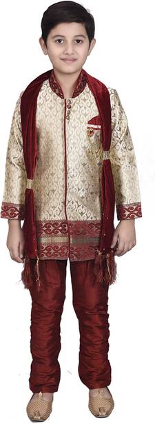 JOLEY POLEY Kids Boys Wedding Sherwani Set Woven Sherwa...