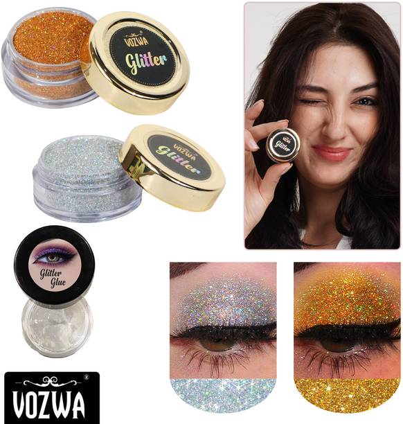 VOZWA eye shadow holographic glitter silver golden for girls & women
