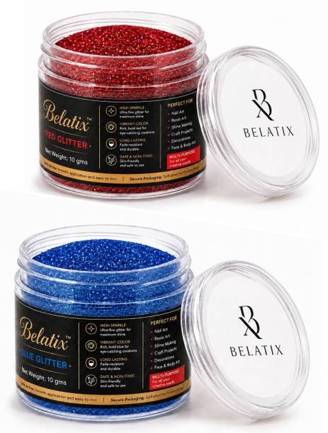 belatix Glitter Powder | Pack Of 2 -Red +Blue | For Face, Body, Nail Art etc -20g