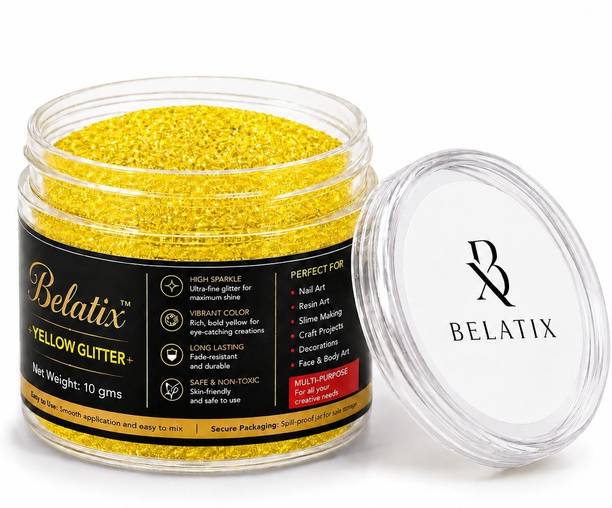 belatix Yellow Glitter Powder for Face, Body, Nails & Hair | Fine Shimmer Sparkle Dust |