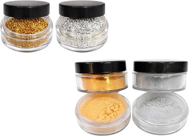 GLYSSIA Pack of 4 Metallic Face & Body Cosmetic Loose Glitter & Pigment Powder Set