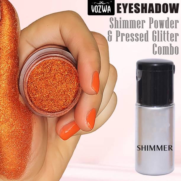 VOZWA Shimmer Eyeshadow & Pressed Orange Glitter Combo Long Lasting Makeup