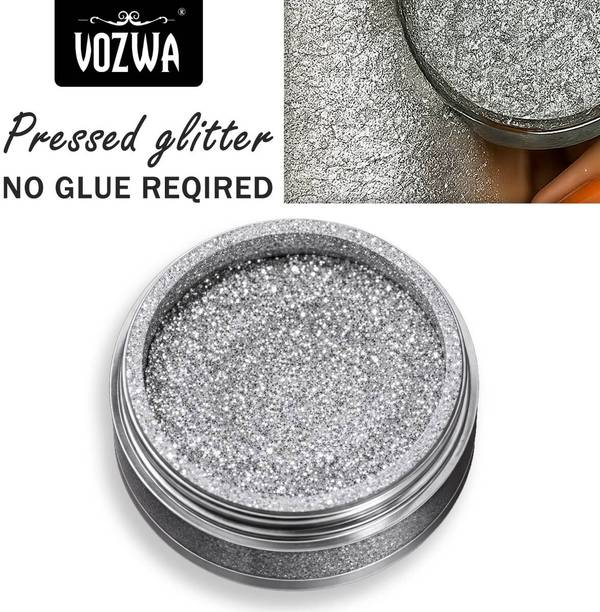 VOZWA Silver Eye Glitter Pressed Powder Long Lasting Sparkle for Women