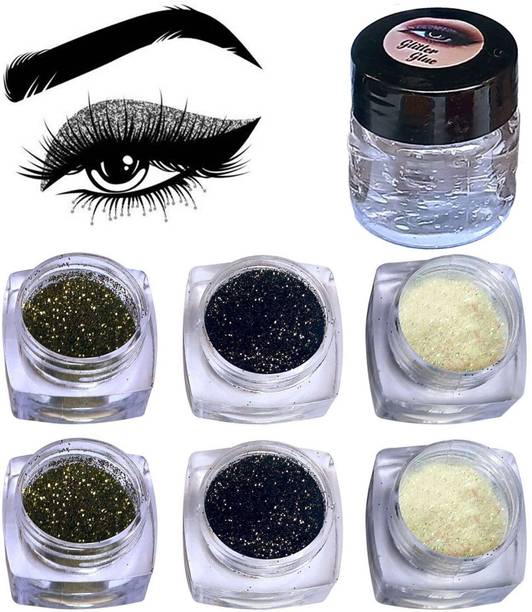 VIZO Eye shadow Fine Glitter Cosmetic Powder Black & White Shade with Glue