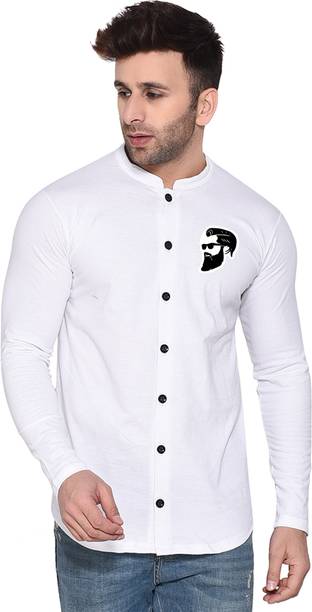 Men Slim Fit Printed, Solid Mandarin Collar Casual Shirt