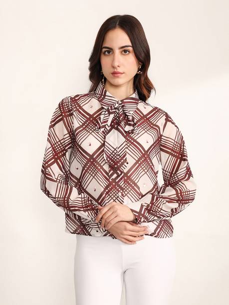 Women Regular Fit Checkered Button Down Collar Casual Shirt