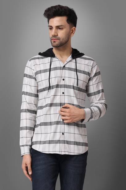 Men Regular Fit Checkered Ribbed Collar Casual Shirt Price in India