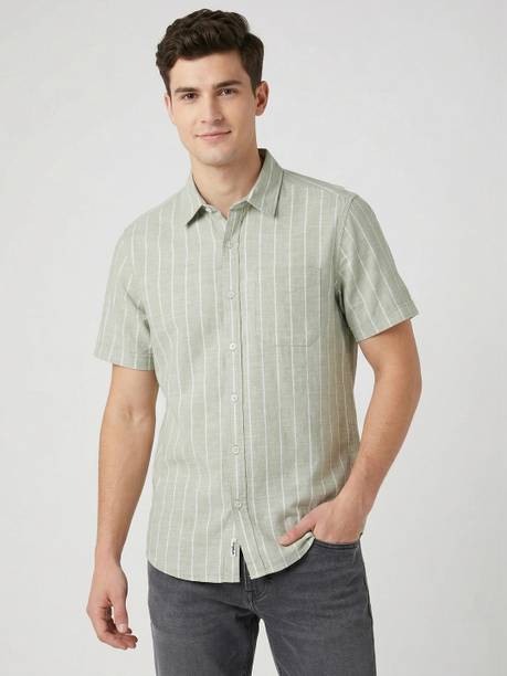 Wrangler Men Striped Casual Green Shirt