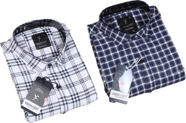 youth first Men Regular Fit Checkered Spread Collar Casual Shirt