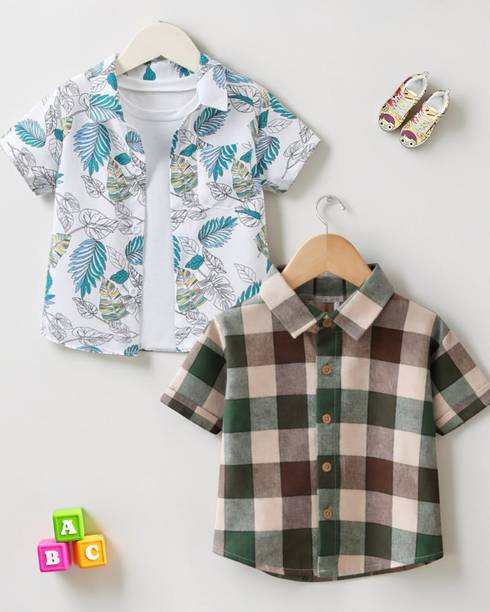 Baby Boys Regular Fit Checkered Spread Collar Casual Shirt
