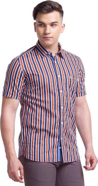 Men Slim Fit Printed Lapel Collar Formal Shirt