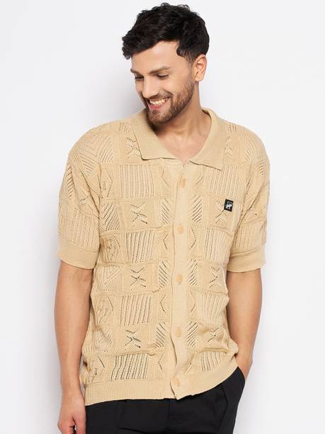 Men Boxy Fit Self Design Spread Collar Casual Shirt
