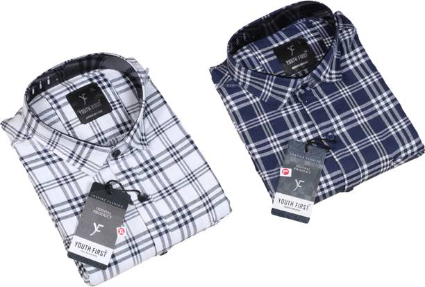 BLUE MARTIN Men Regular Fit Checkered Spread Collar Casual Shirt