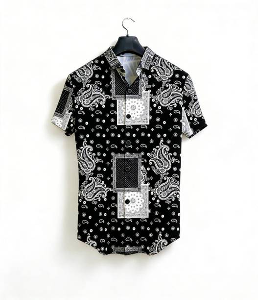 BerryFresh Men Printed Casual Black Shirt