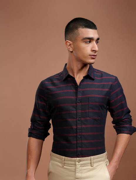 Highlander Men Striped Casual Dark Blue Shirt