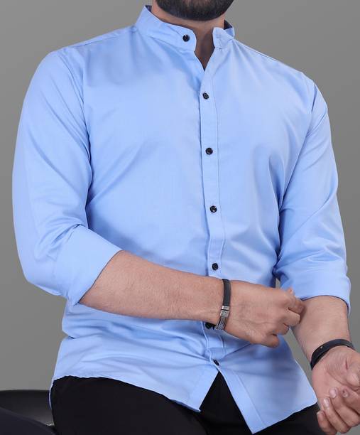 VeBNoR Men Regular Fit Solid Mandarin Collar Casual Shirt