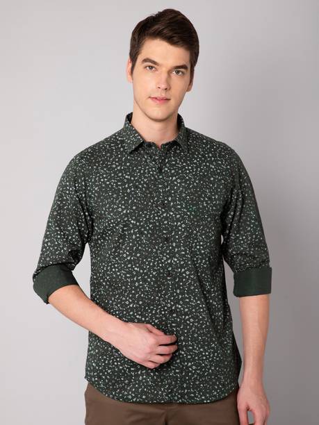 cantabil men printed casual green shirt