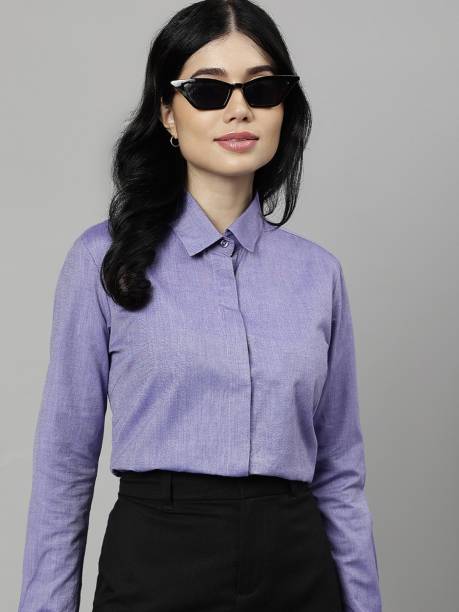 Hancock Women Self Design Formal Purple Shirt