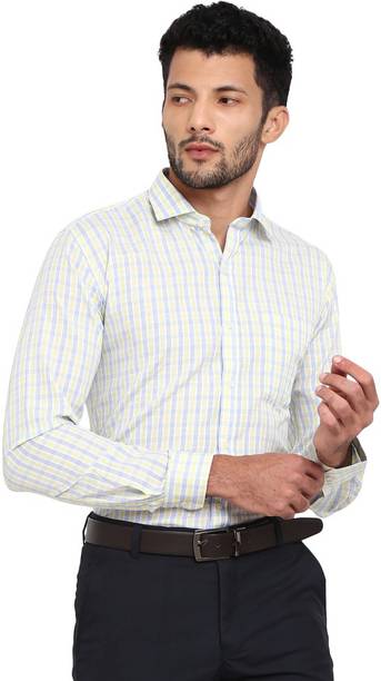 Men Regular Fit Checkered Mandarin Collar Formal Shirt