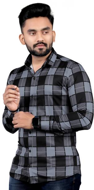Men Regular Fit Checkered Slim Collar Casual Shirt Price in India