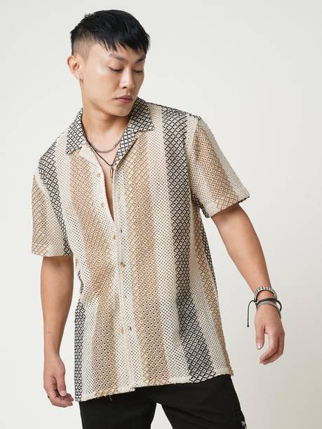 VASTRADO Men Self Design Casual Black Shirt