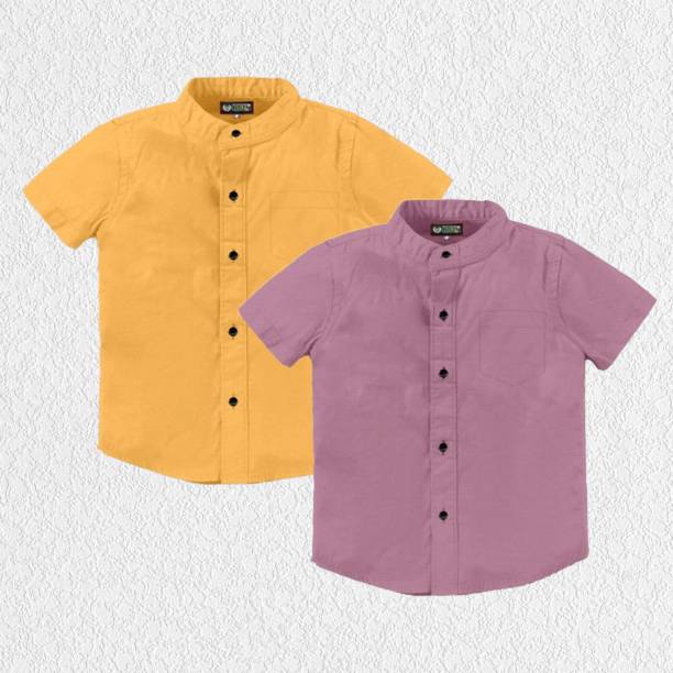 Cloud Kids Boys Solid Casual Yellow, Pink Shirt